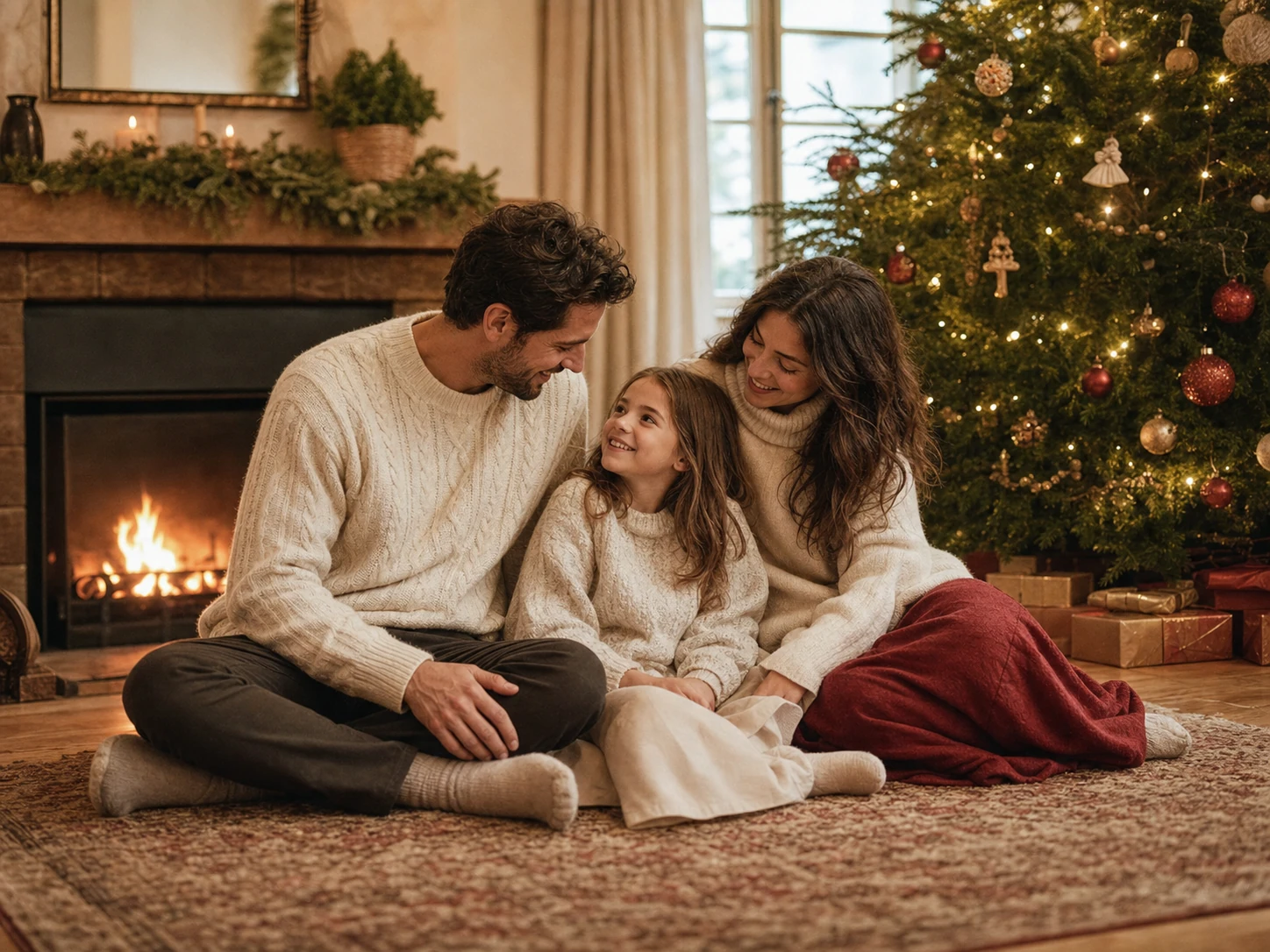Family Picture transformed with the Vizmuse AI Christmas photo generator