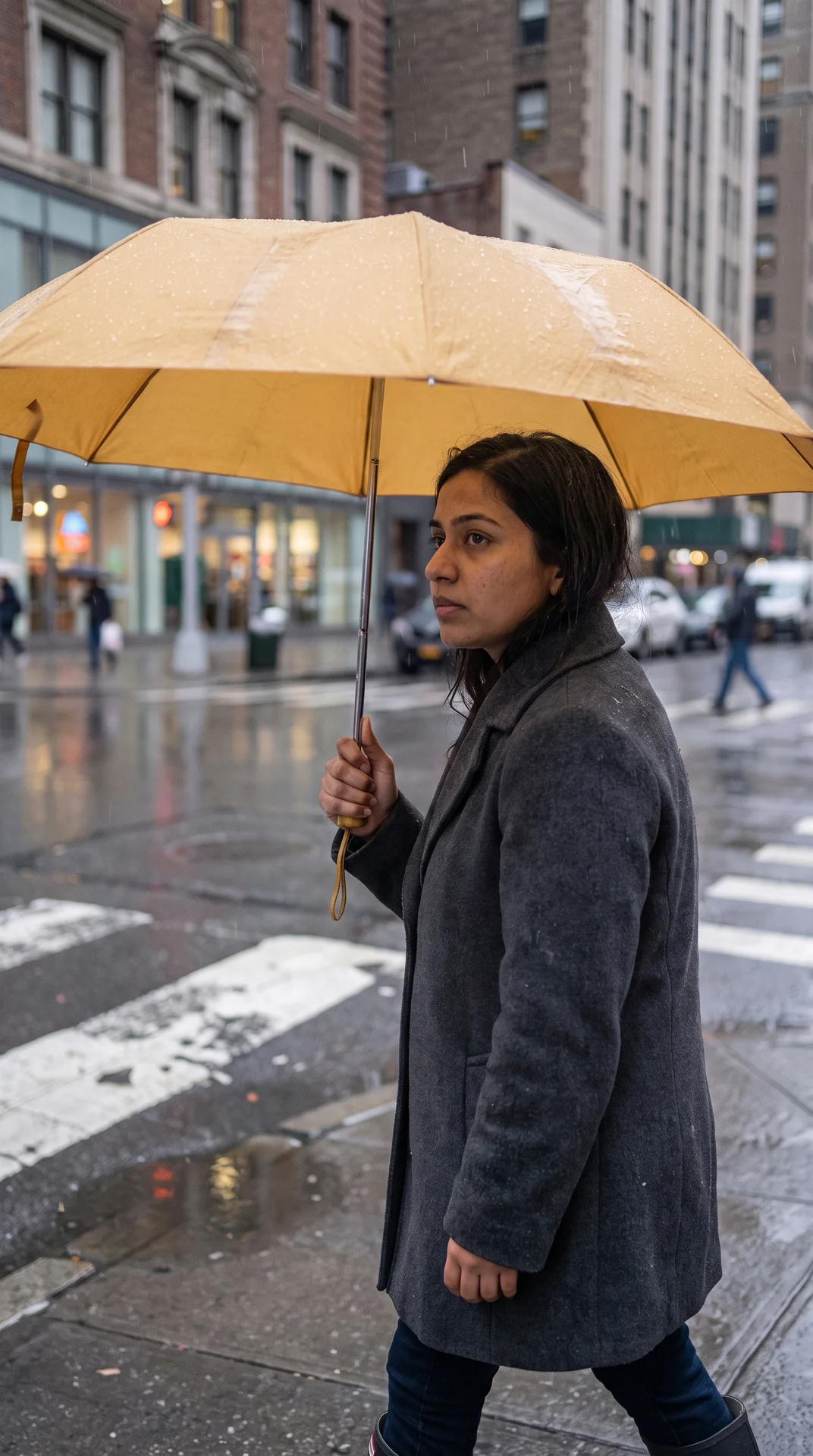 Rainy-street portrait expanded into a vertical mobile story