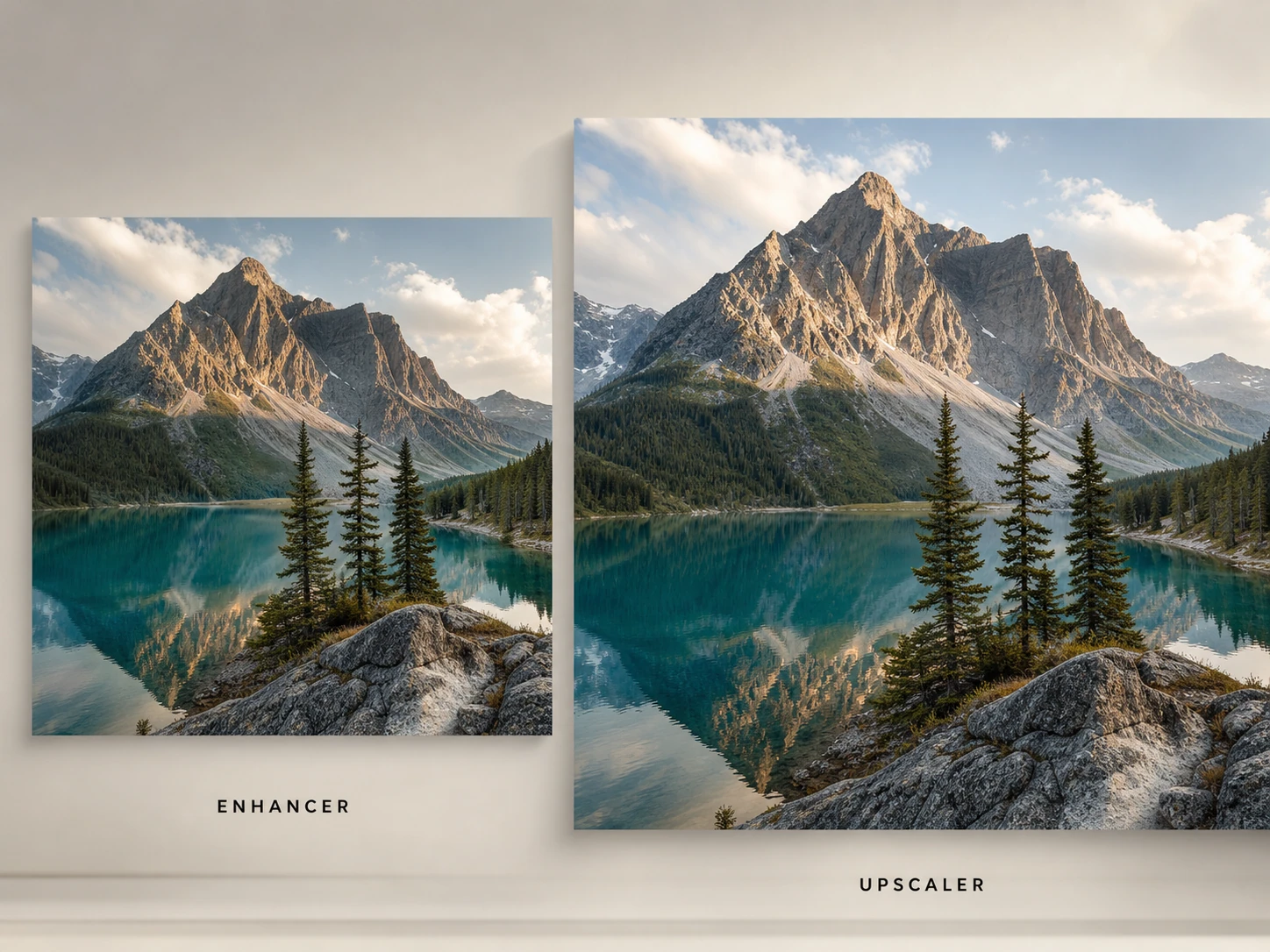 Visual comparison of an AI photo enhancer and an AI image upscaler