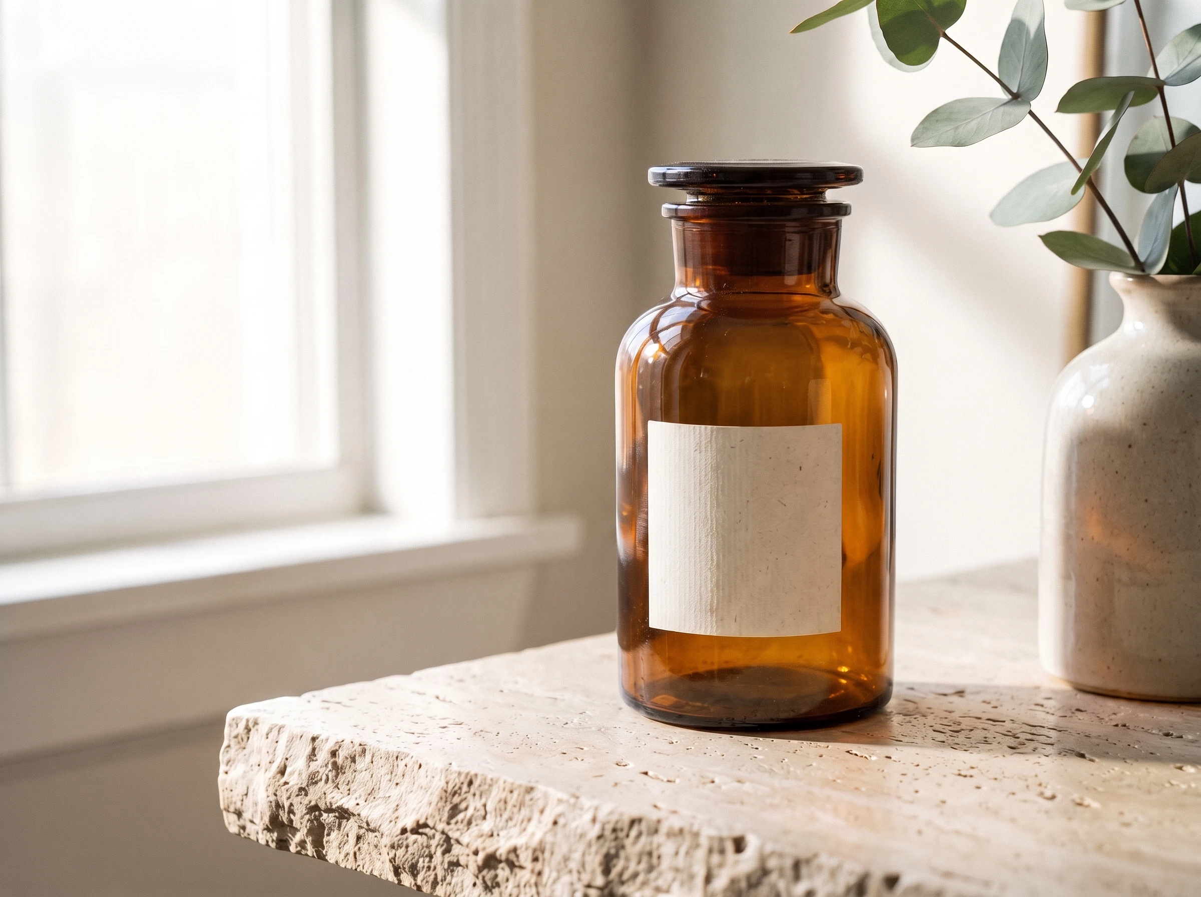 Amber bottle product photo after AI enhancement
