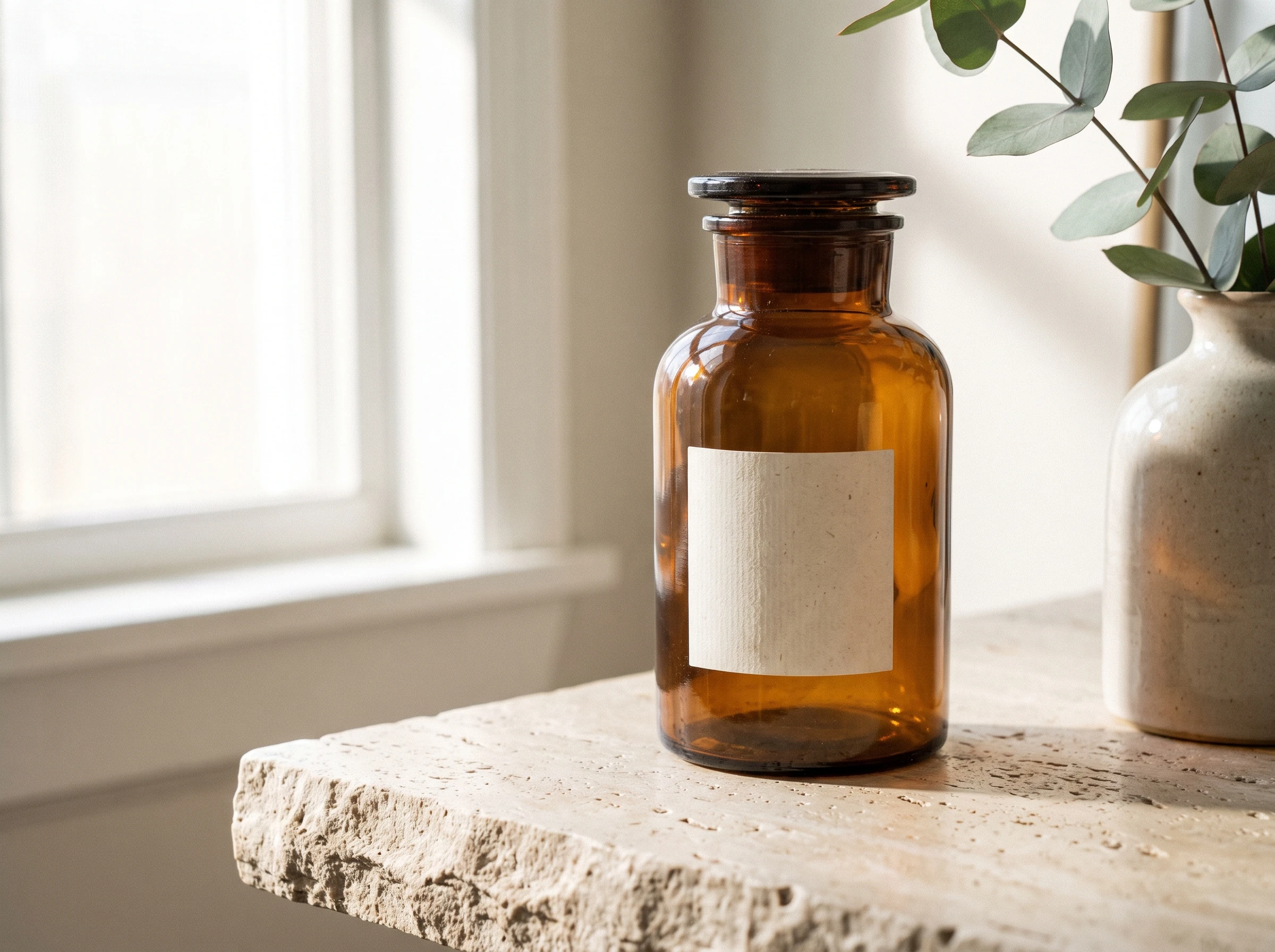 Amber bottle product photo before AI enhancement
