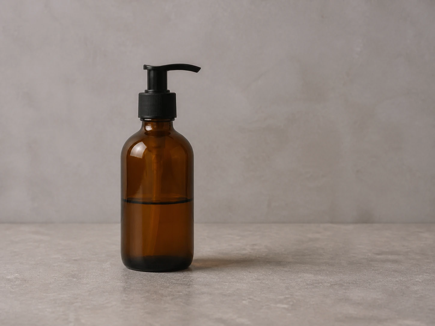 Amber glass product photographed in flat light before AI relighting