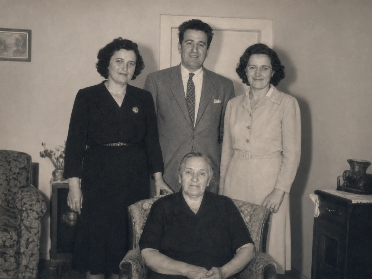 Old family portrait after AI photo restoration