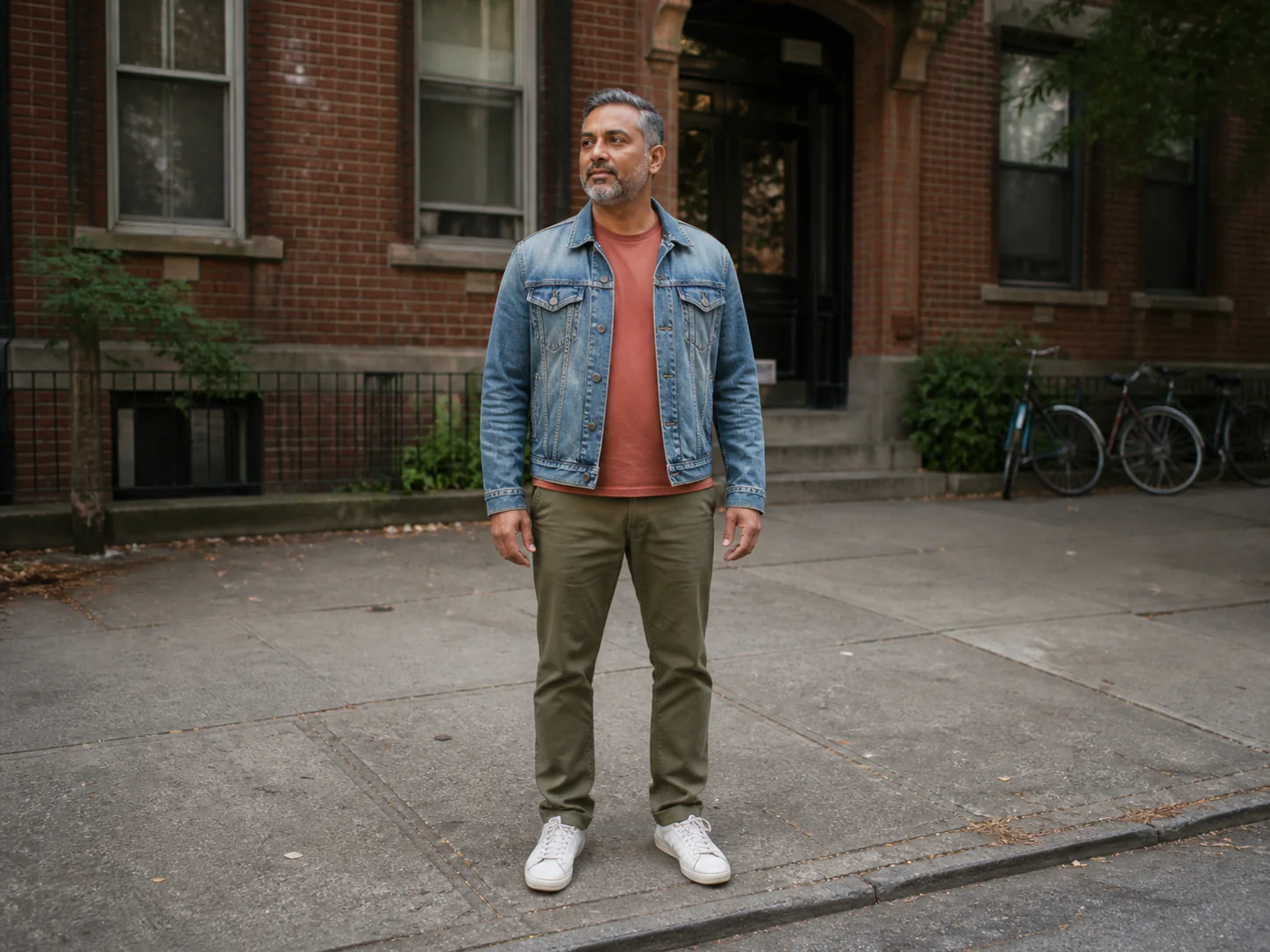 Man standing on a residential sidewalk before background removal