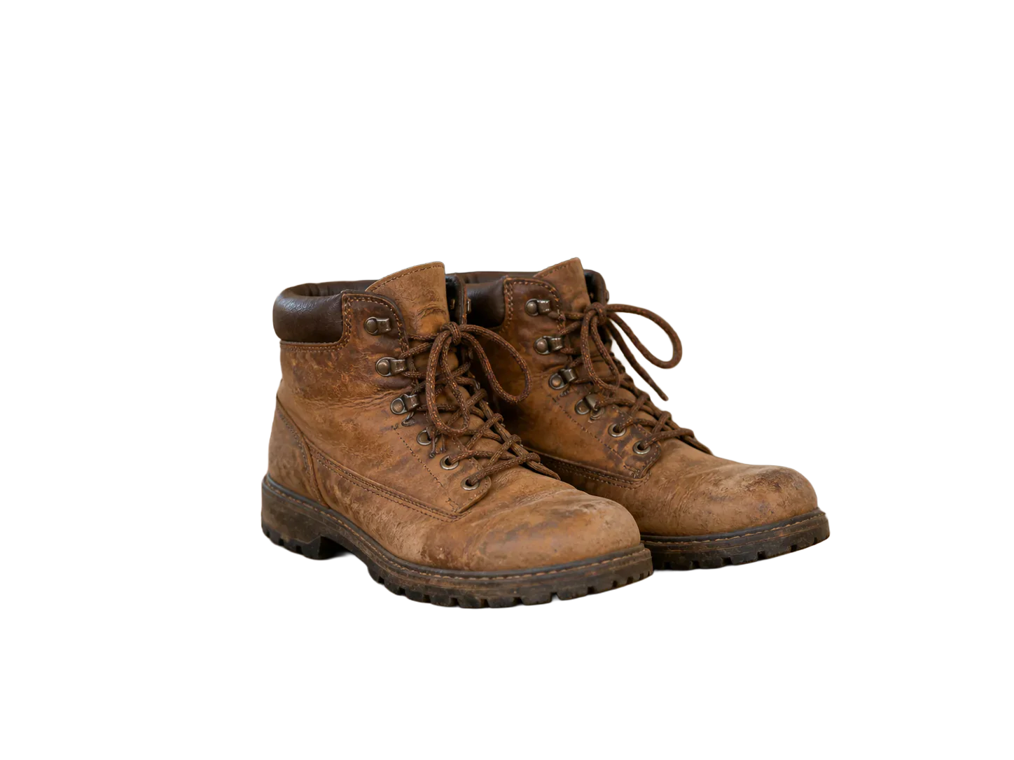 Transparent tan hiking boots cutout after background removal