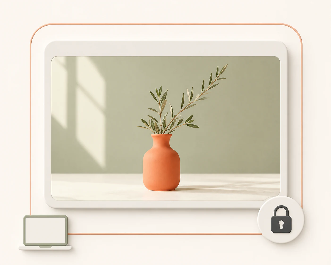 A vase photo inside a browser window with a local device boundary and lock symbol
